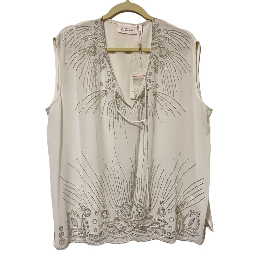 NWT La Bellum by Hillary Scott Beaded Sleeveless Chiffon Top